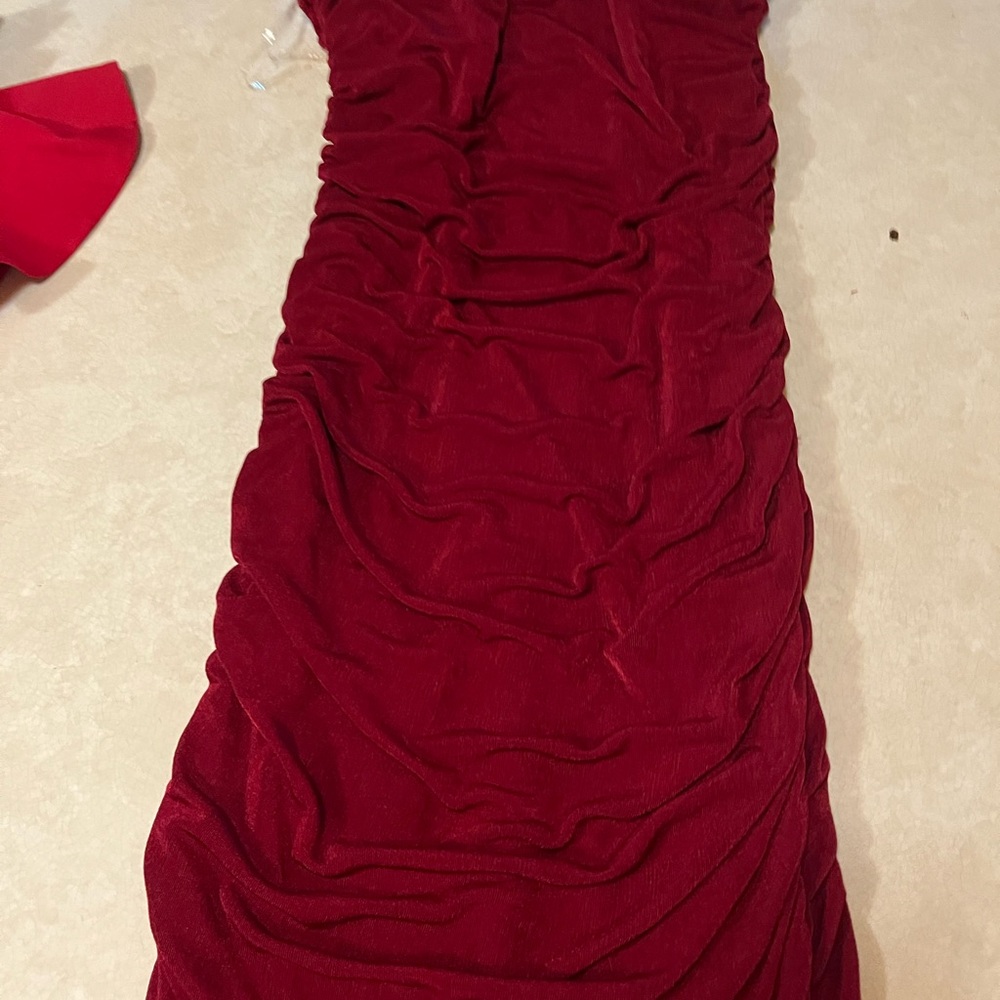 Fashion Nova Red Strapless Ruched Bodycon Dress